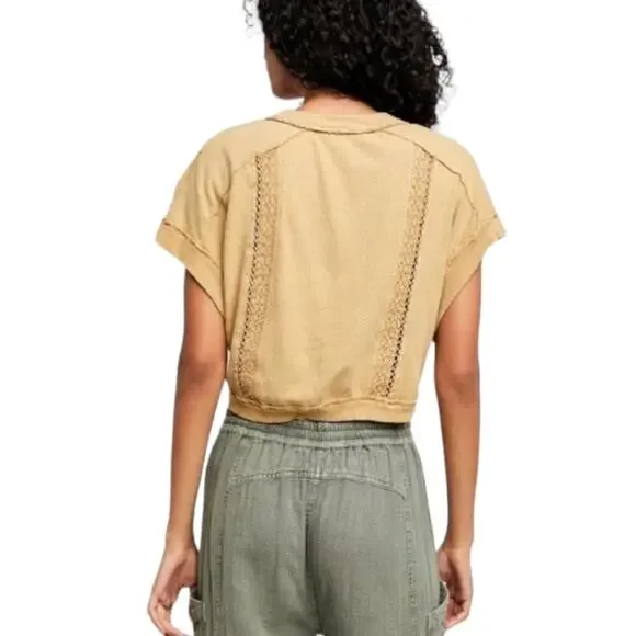 Free People We The Free Roxy Tee Small NWT New Golden Palm Boho Casual Top - Picture 2 of 7